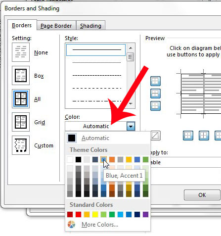 filling in a table with color on microsoft word for mac